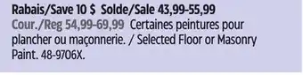 Canadian Tire Selected Floor or Masonry Paint offer