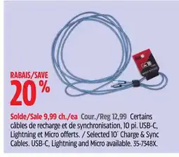 Canadian Tire Selected 10' Charge & Sync Cables. USB-C, Lightning and Micro available offer