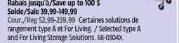 Canadian Tire Selected type A and For Living Storage Solutions offer