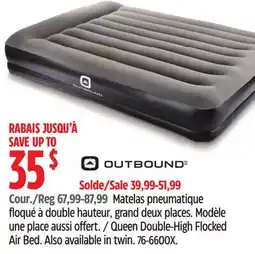Canadian Tire OUTBOUND Queen Double-High Flocked Air Bed. Also available in twin offer