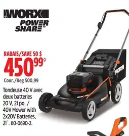 Canadian Tire WORX 40V Mower with 2x20V Batteries offer
