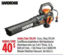 Canadian Tire Worx 12A Trivac 3-in-1 600CFM Blower/Mulcher/Vacuum offer