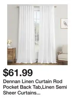 Wayfair Dennan Linen Curtain Rod Pocket Back Tab,Linen Semi Sheer Curtains for Bedroom (Set of 2) offer