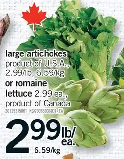 Fortinos LARGE ARTICHOKES OR ROMAINE LETTUCE offer
