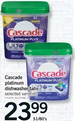 Fortinos CASCADE PLATINUM DISHWASHER TABS, 51/80's offer