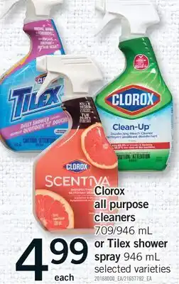 Fortinos CLOROX ALL PURPOSE CLEANERS 709/946 ML OR TILEX SHOWER SPRAY offer