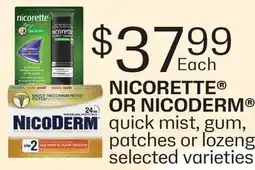 Fortinos NICORETTE OR NICODERM QUICK MIST, GUM, PATCHES OR LOZENGES offer