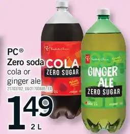 Fortinos PC ZERO SODA COLA OR GINGER ALE offer