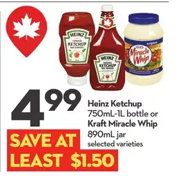 Longo's Ketchup 750mL-1L bottle or Miracle Whip 890mL jar offer