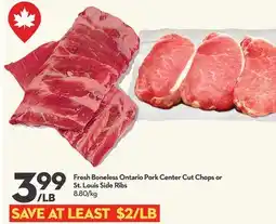 Longo's Fresh Boneless Ontario Pork Center Cut Chops or St. Louis Side Ribs offer