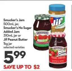 Longo's Jam 500mL jar, No Sugar Added Jam 310mL jar or Peanut Butter 1kg jar offer
