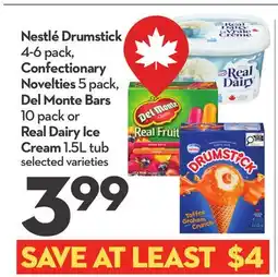 Longo's Drumstick, 4-6 pack, Novelties 5 pack, Bars 10 pack or Ice Cream 1.5L tub offer