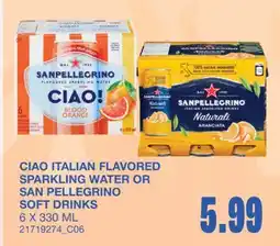 Wholesale Club CIAO ITALIAN FLAVORED SPARKLING WATER OR SAN PELLEGRINO SOFT DRINKS offer