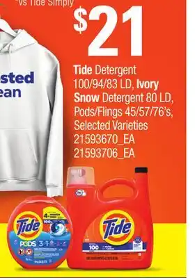 Loblaws TIDE DETERGENT 100/94/83 LD, IVORY SNOW DETERGENT 80 LD, PODS/FLINGS 45/57/76'S offer
