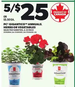 Loblaws PC GIGANTICO ANNUALS, HERBS OR VEGETABLES, 4.33 INCH offer