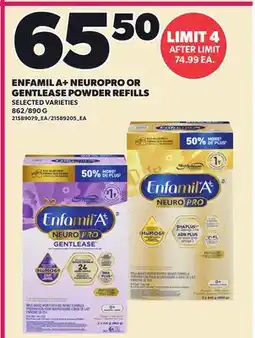 Loblaws ENFAMIL A+ NEUROPRO OR GENTLEASE POWDER REFILLS, 862/890 G offer