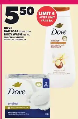 Loblaws DOVE BAR SOAP, 3X106 OR BODY WASH offer