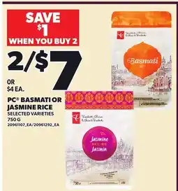 Loblaws PC BASMATI OR JASMINE RICE offer