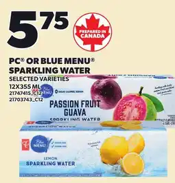 Loblaws PC OR BLUE MENU SPARKLING WATER offer