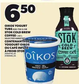 Independent Grocer OIKOS YOGURT TUBS 650-750 G OR STOK COLD BREW COFFEE 1.42 L offer