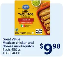 Walmart Great Value Mexican chicken and cheese mini taquitos offer