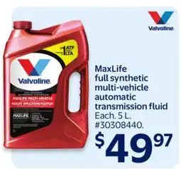 Walmart Valvoline MaxLife full synthetic multi-vehicle automatic transmission fluid offer