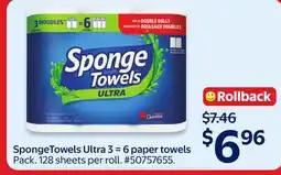 Walmart SpongeTowels Ultra 3 = 6 paper towels offer
