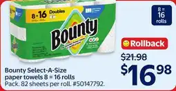 Walmart Bounty Select-A-Size paper towels 8 = 16 rolls offer