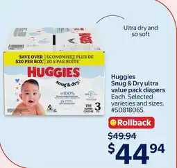 Walmart Huggies Snug & Dry ultra value pack diapers offer