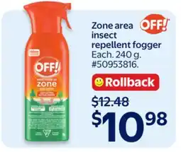 Walmart OFF! Zone area insect repellent fogger offer
