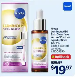 Walmart Nivea Luminous630 Skin Glow face serum offer