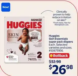 Walmart Huggies Skin Essentials super pack diapers offer