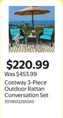 Walmart Costway 3-Piece Outdoor Rattan Conversation Set offer