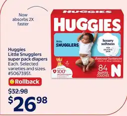 Walmart Huggies Little Snugglers super pack diapers offer