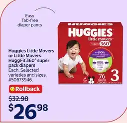 Walmart Huggies Little Movers or Little Movers HuggFit 360° super pack diapers offer