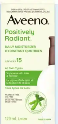 Walmart Aveeno Positively Radiant daily moisturizer SPF 30 68 mL or SPF 15 120 mL offer