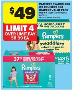 Real Canadian Superstore PAMPERS SWADDLERS OR CRUISERS 360 DIAPERS VALUE PACK, SIZE 2-8, 88-192'S offer