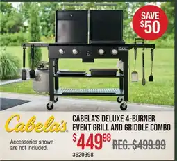 Cabela's CABELA'S DELUXE 4-BURNER EVENT GRILL AND GRIDDLE COMBO offer