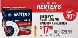 Cabela's HERTER'S 9MM LUGER FMJ HANDGUN AMMUNITION offer