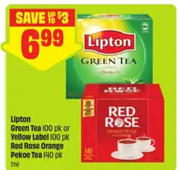 FreshCo Lipton Green Tea 100 pk or Yellow Label 100 pk Red Rose Orange Pekoe Tea 140 pk offer
