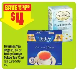 FreshCo Twinings Tea Bags 20pk or Tetley Orange Pekoe Tea 72pk offer