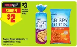 FreshCo Quaker Crispy Minis 100 g or Rice Cakes offer