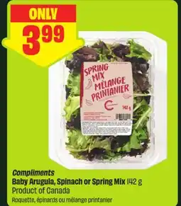 FreshCo Compliments Baby Arugula, Spinach or Spring Mix 142 g Product of Canada offer