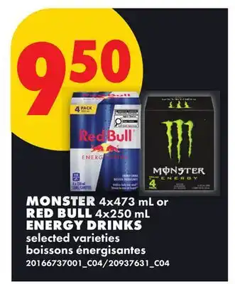 No Frills MONSTER 4x473 mL or RED BULL 4x250 mL ENERGY DRINKS offer
