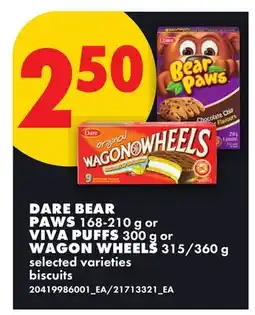 No Frills DARE BEAR PAWS 168-210 g or VIVA PUFFS 300 g or WAGON WHEELS 315/360 g offer