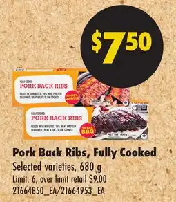 No Frills PORK BACK RIBS, FULLY COOKED, 680_G offer