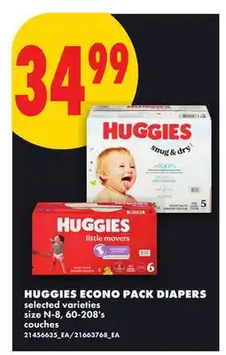 No Frills HUGGIES ECONO PACK DIAPERS, size N-8, 60-208's offer