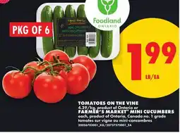No Frills TOMATOES ON THE VINE FARMER'S MARKET MINI CUCUMBERS offer