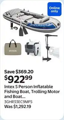 Walmart Intex 5 Person Inflatable Fishing Boat, Trolling Motor and Boat Motor Mount Kit offer