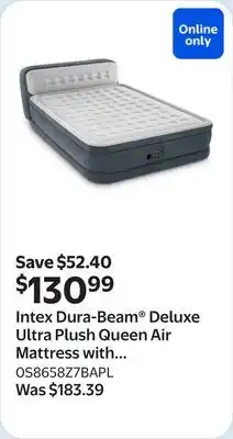 Walmart Intex Dura-Beam Deluxe Ultra Plush Queen Air Mattress with Built-In Electric Pump offer